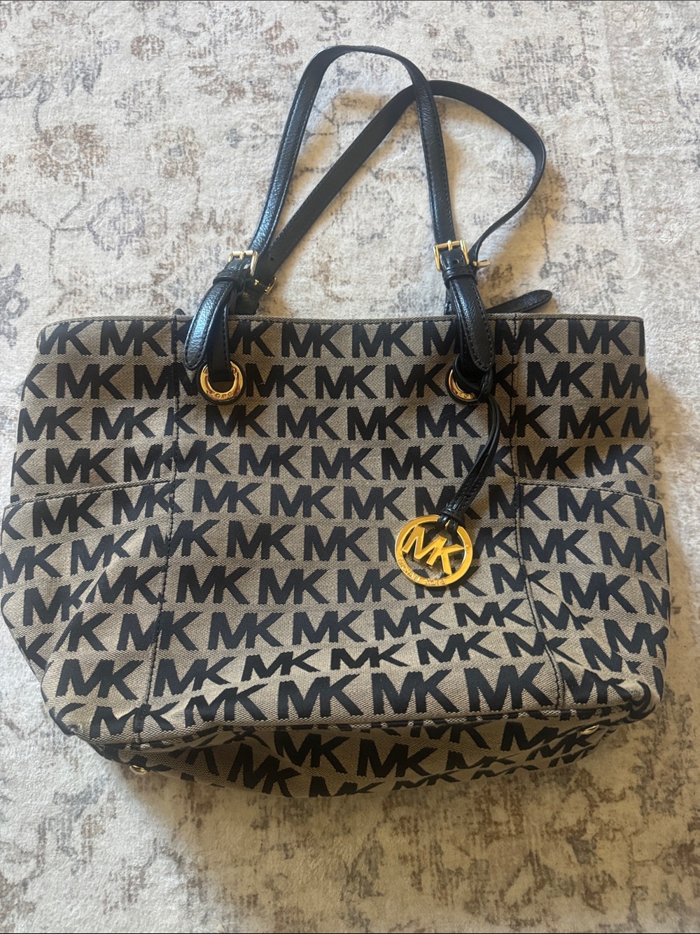 Michael Kors Black and Brown MK Logo Tote